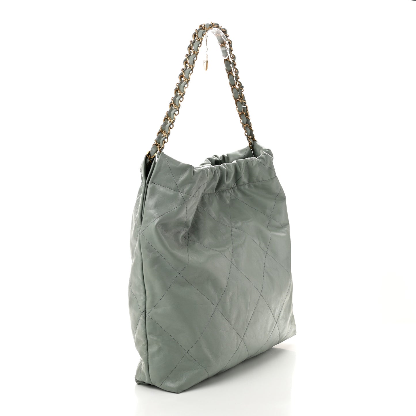 Shiny Calfskin Quilted Chanel 22 Light Blue
