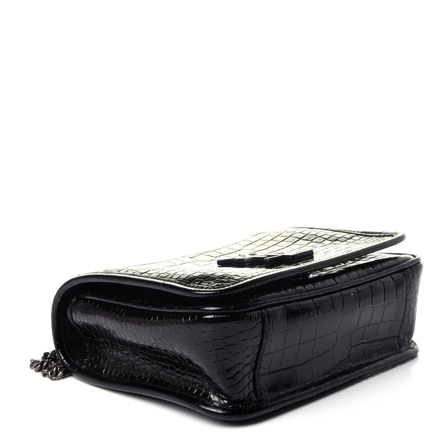 Crocodile Embossed Lambskin Matelasse Monogram Niki Chain Wallet Black