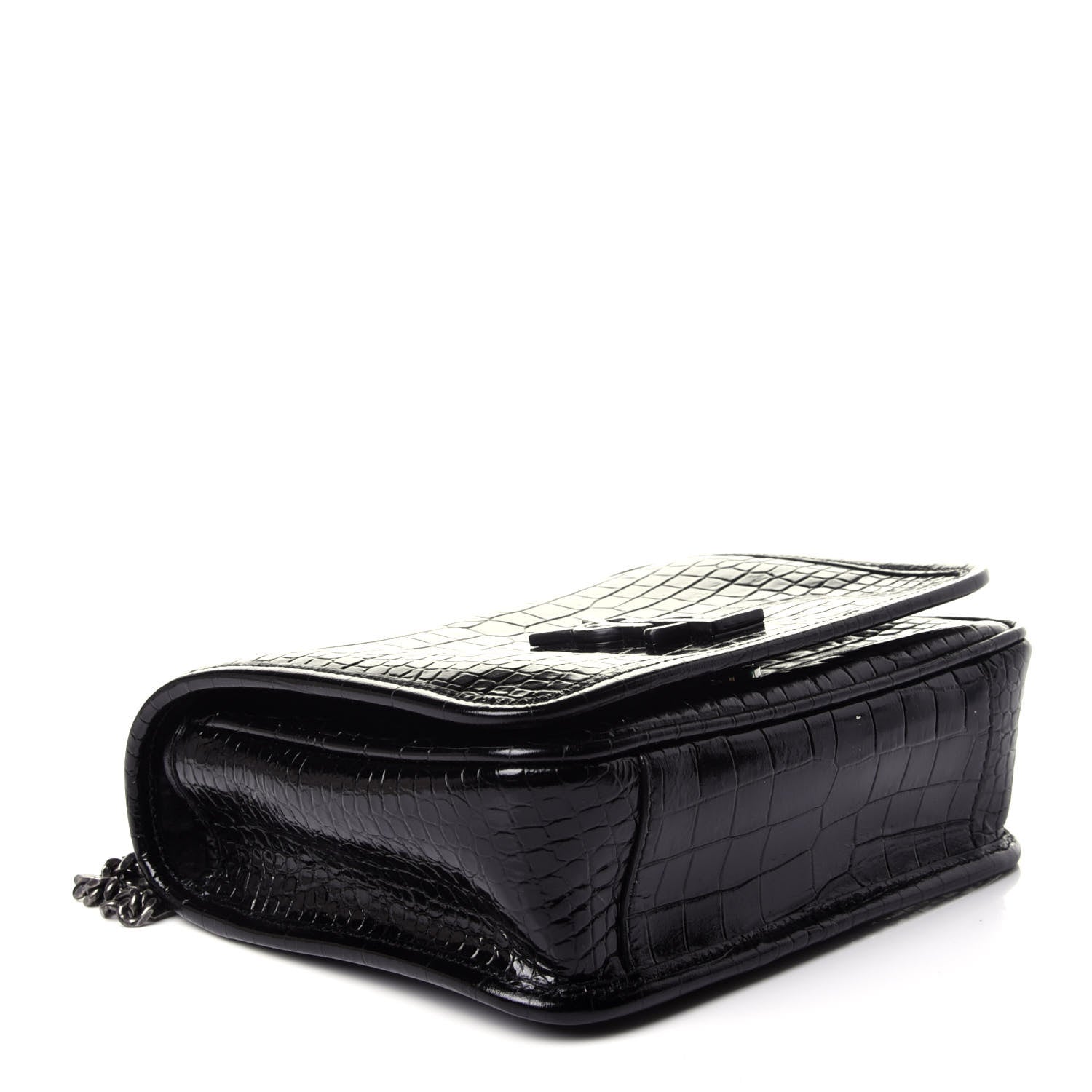 Saint Laurent Crocodile Embossed Lambskin Matelasse Monogram Niki Chain Wallet Black 4 of 12