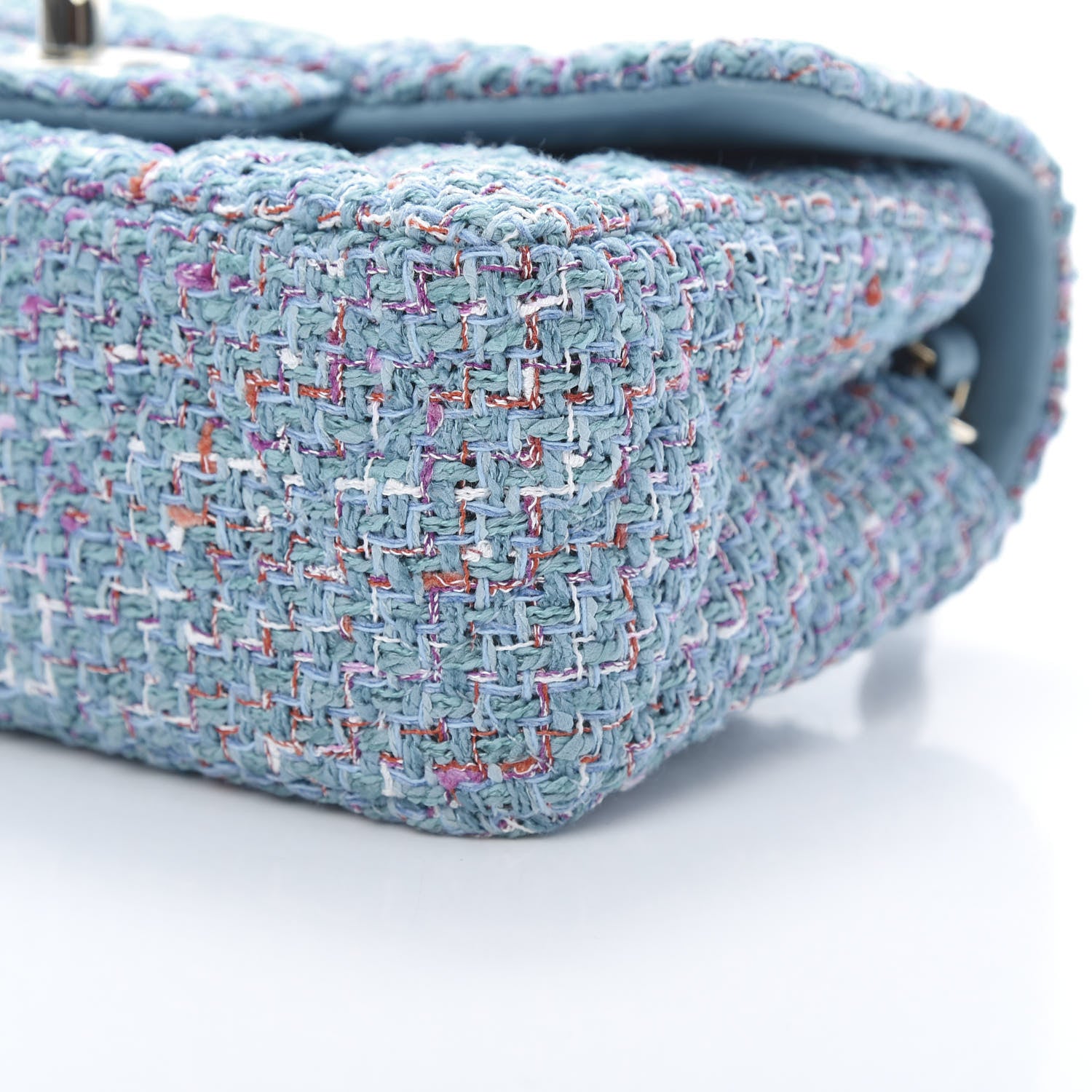 Chanel Tweed Quilted Mini Rectangular Flap Turquoise Purple White Red 10 of 11