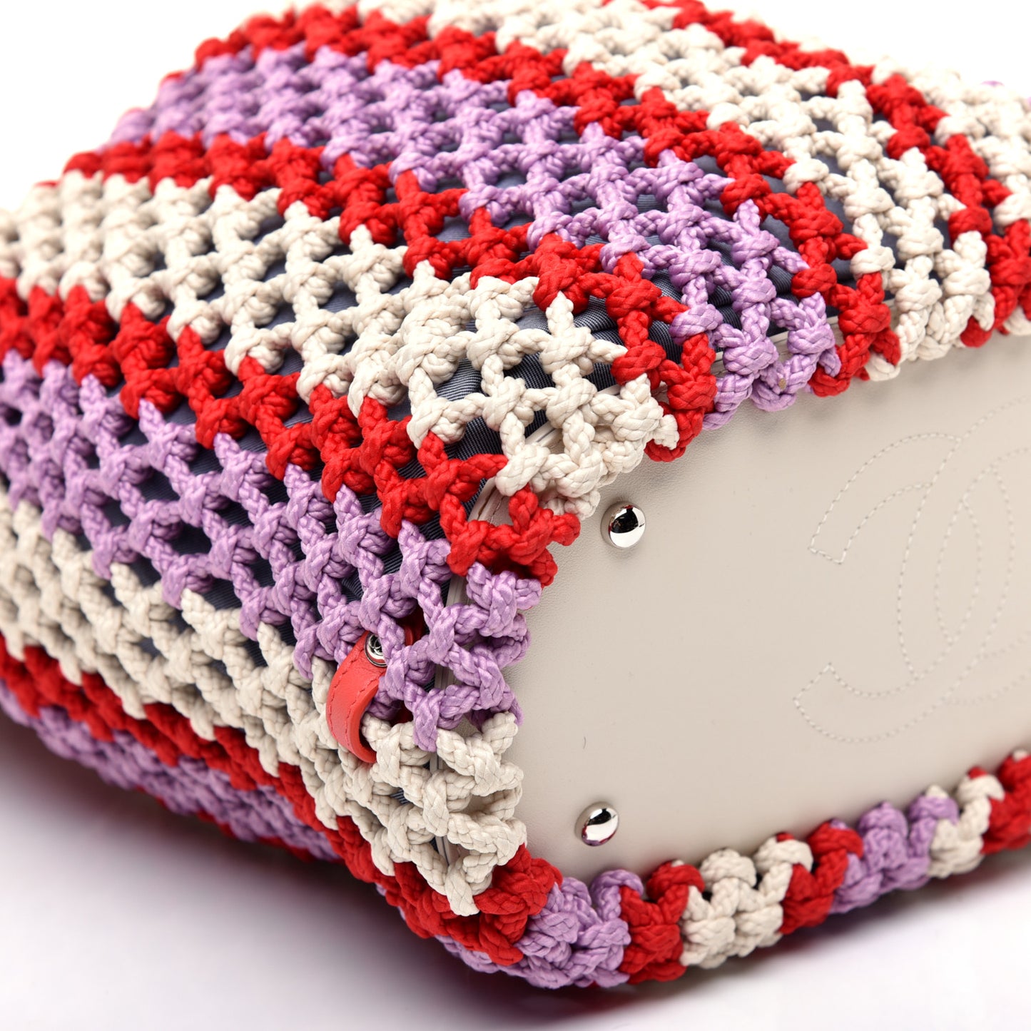 Lambskin Mixed Fibers Large Shopping Bag Red Purple White