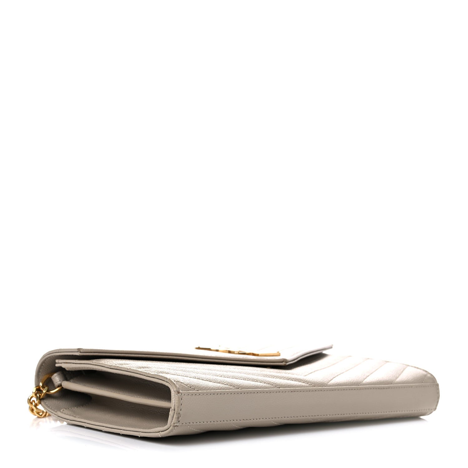 Saint Laurent Grain De Poudre Matelasse Chevron Monogram Chain Wallet Dark Beige 4 of 17
