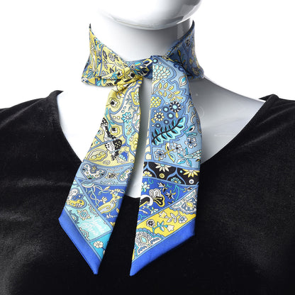 Hermes Silk Au Pays Des Oiseaux Fleurs Twilly Bleu Dur Jaune Vif Turquosie 2 of 5