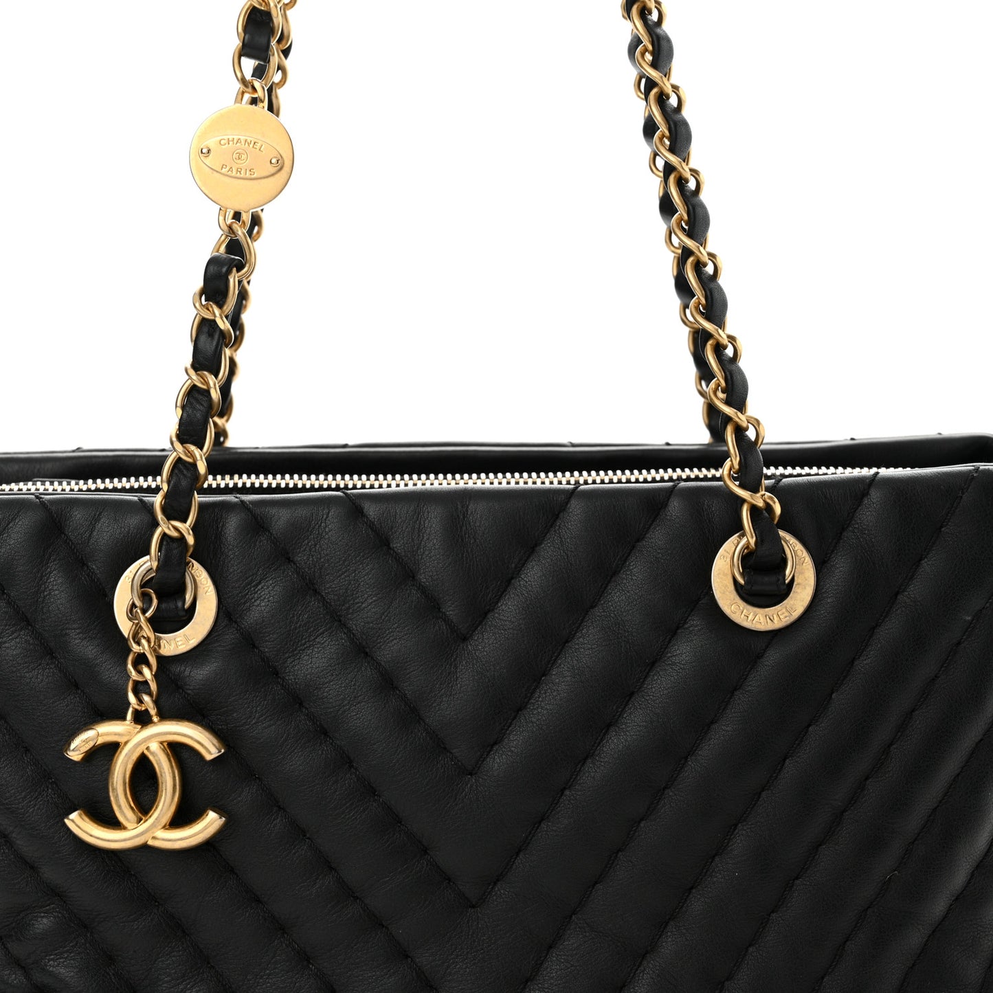 Calfskin Chevron Quilted Surpique Tote Black