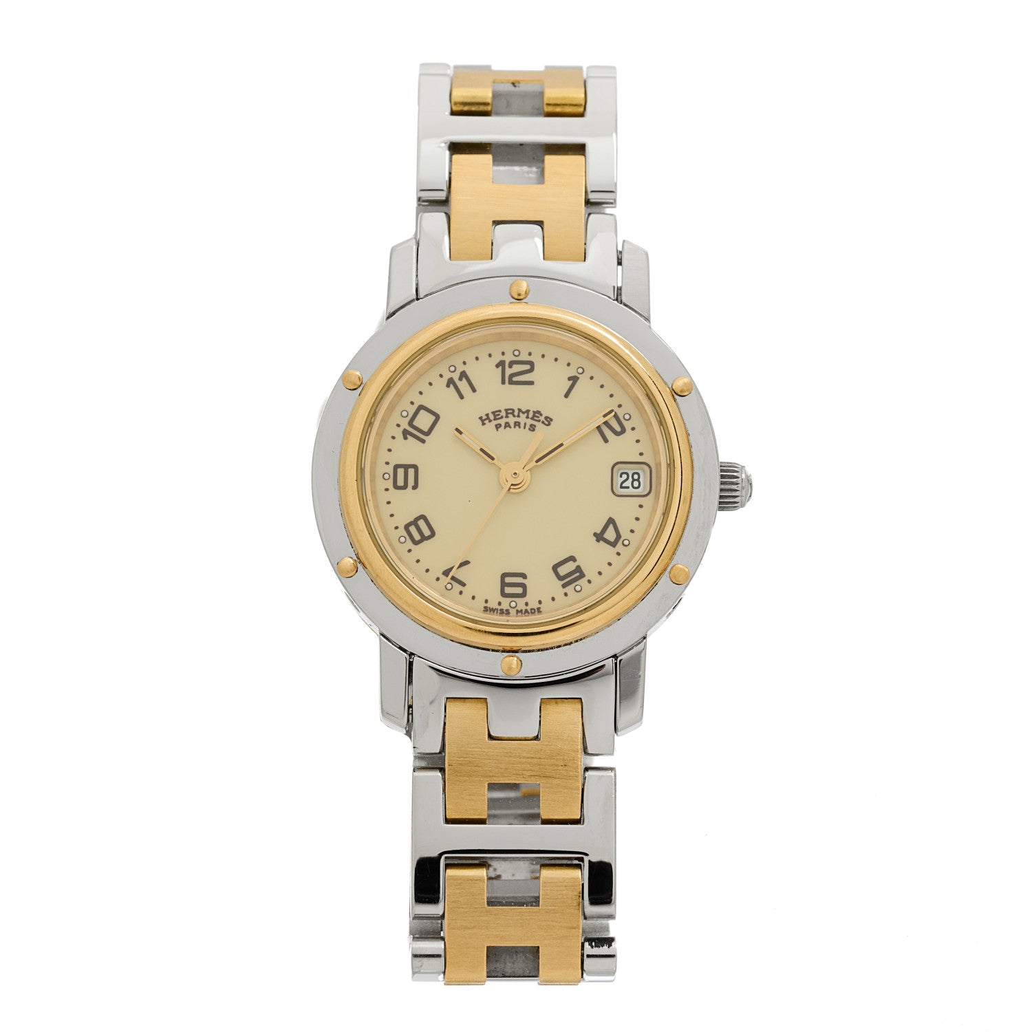 Hermes Stainless Steel 24mm Clipper Quartz Watch Gold 1 of 4
