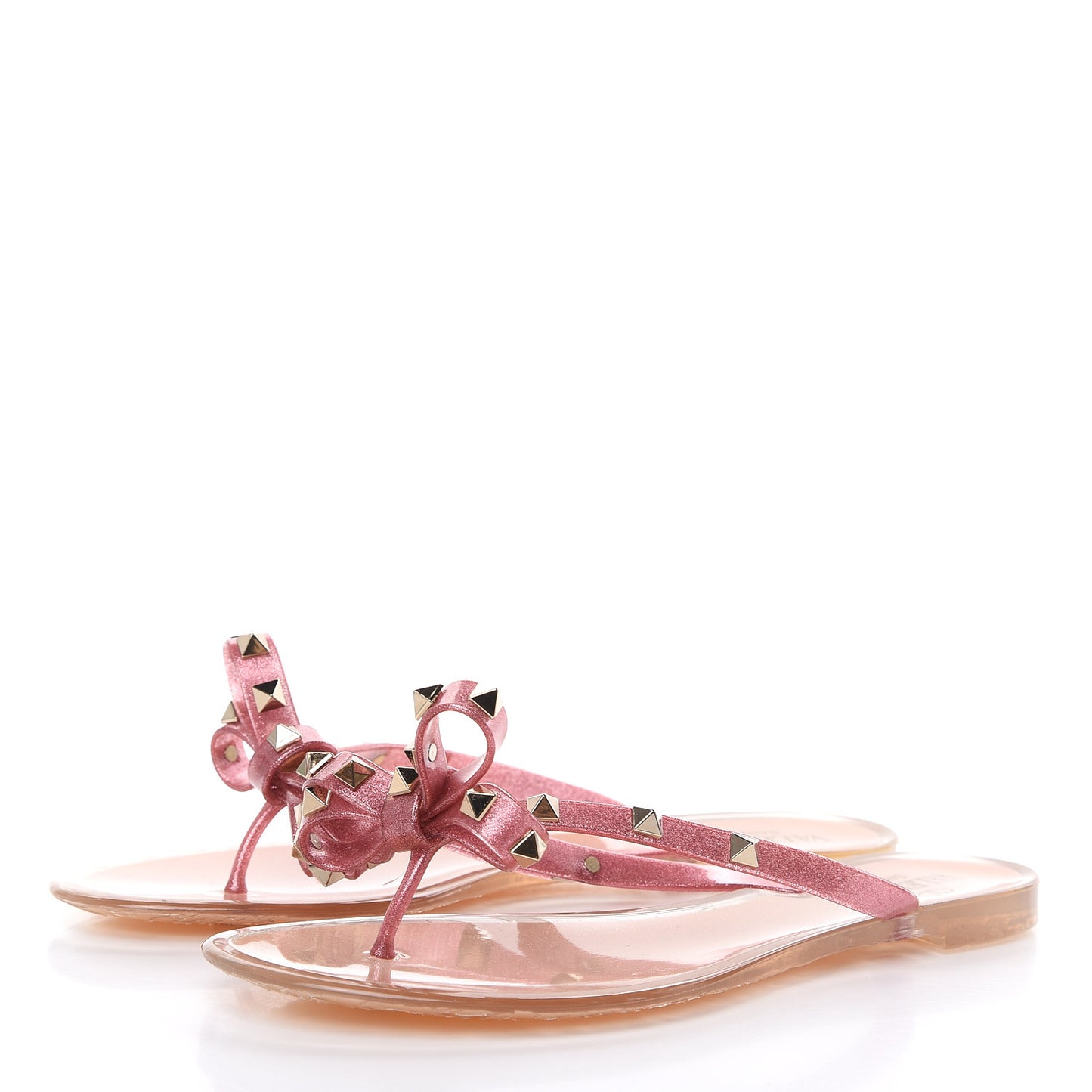 PVC Jelly Glitter Rockstud Bow Thong Sandals 39 Pink