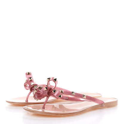 Valentino Garavani PVC Jelly Glitter Rockstud Bow Thong Sandals 39 Pink 3 of 8