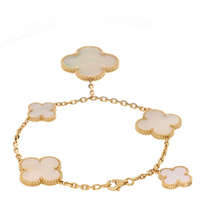 Van Cleef & Arpels 18K Yellow Gold Mother of Pearl 5 Motifs Magic Alhambra Bracelet 3 of 4