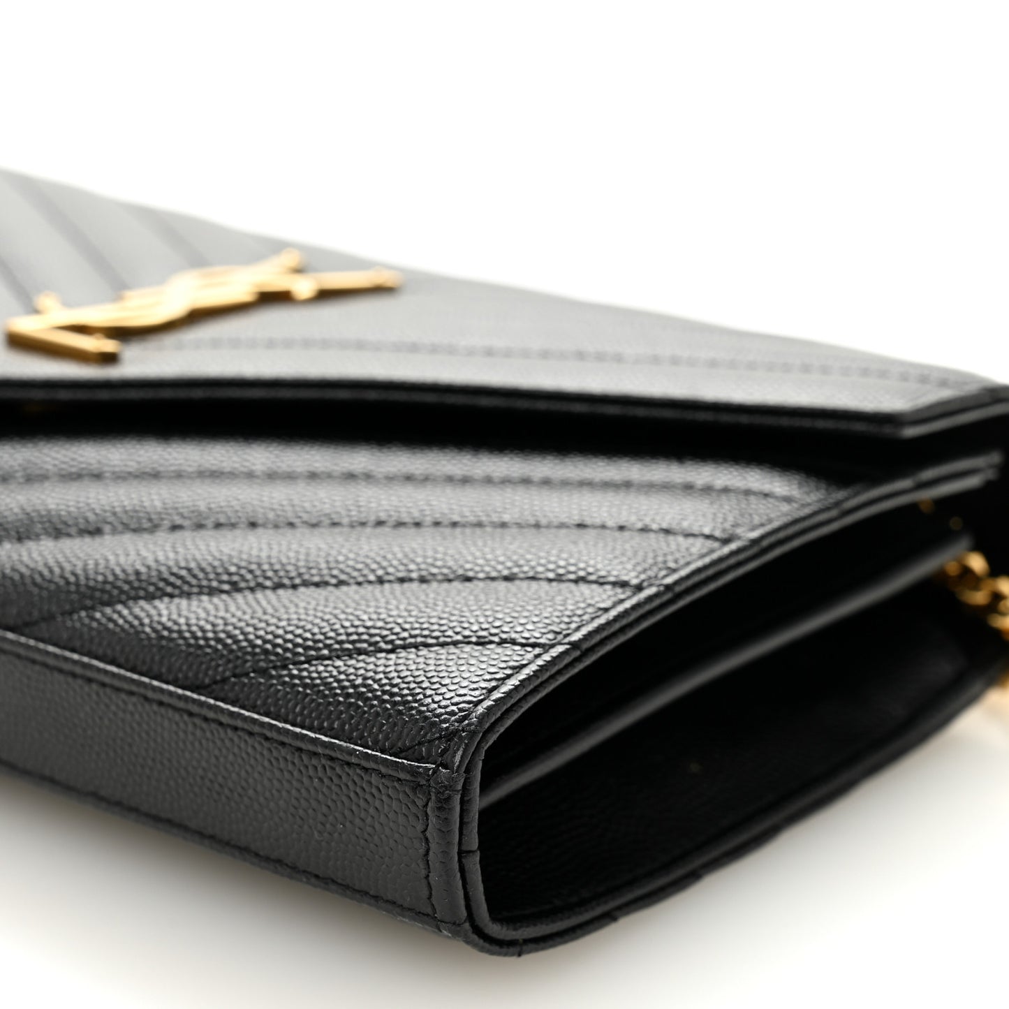 Grain De Poudre Matelasse Chevron Monogram Chain Wallet Black