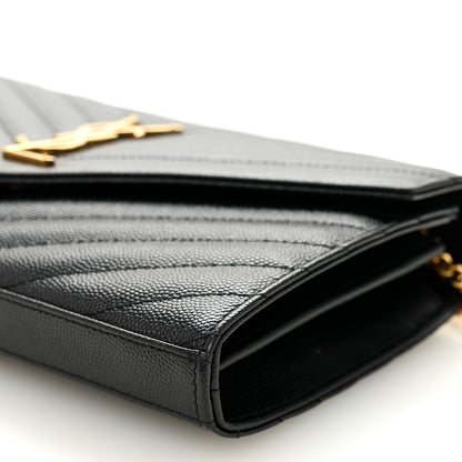 Saint Laurent Grain De Poudre Matelasse Chevron Monogram Chain Wallet Black 9 of 10
