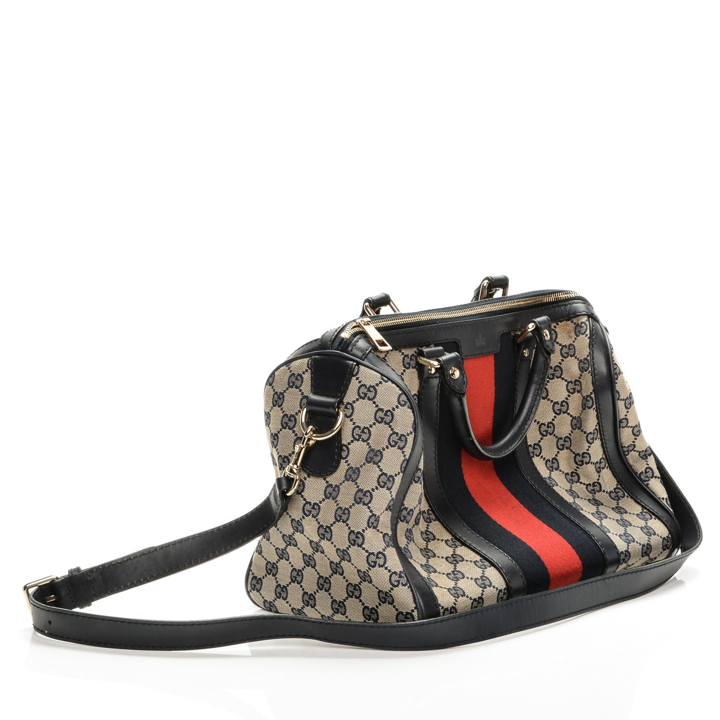 Monogram Selleria Calfskin Vintage Web Medium Boston Beige Blue