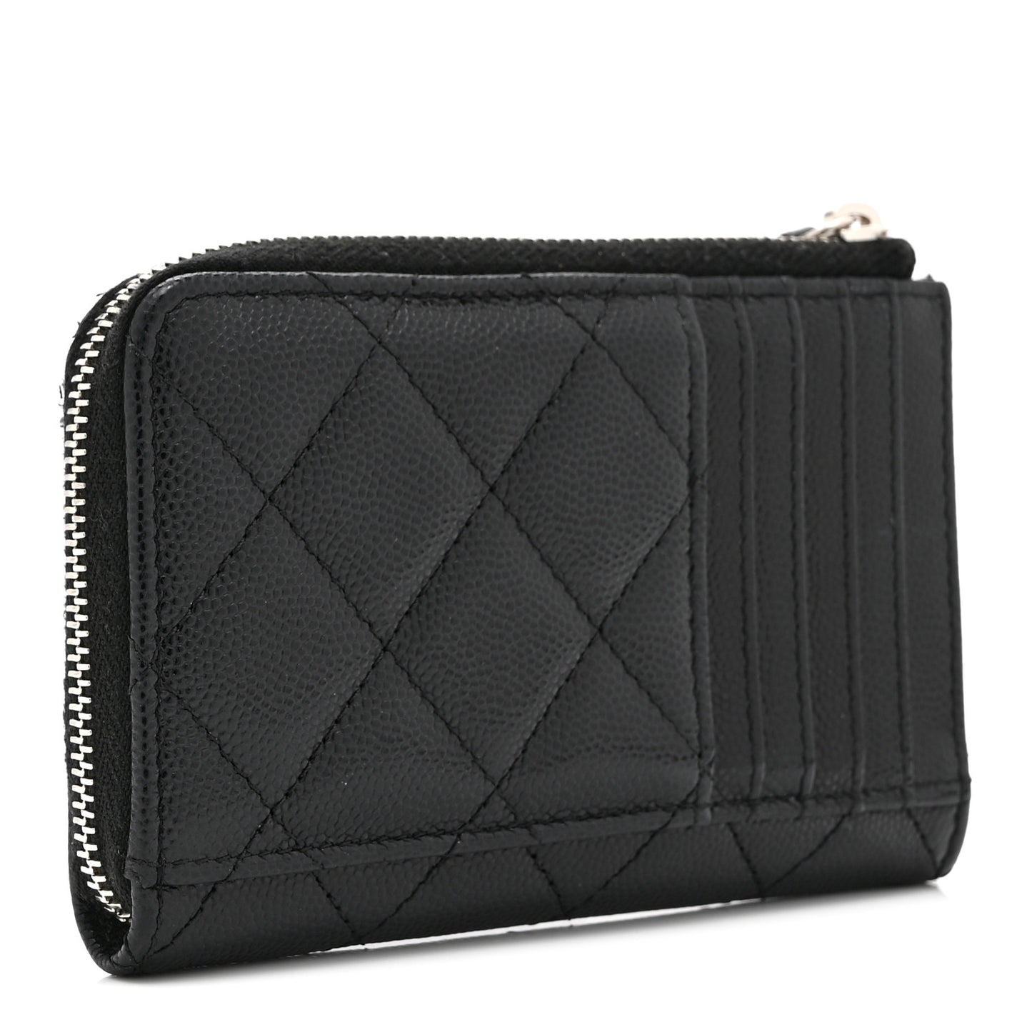 Caviar Quilted CC Logo Zip Around Card Holder Black