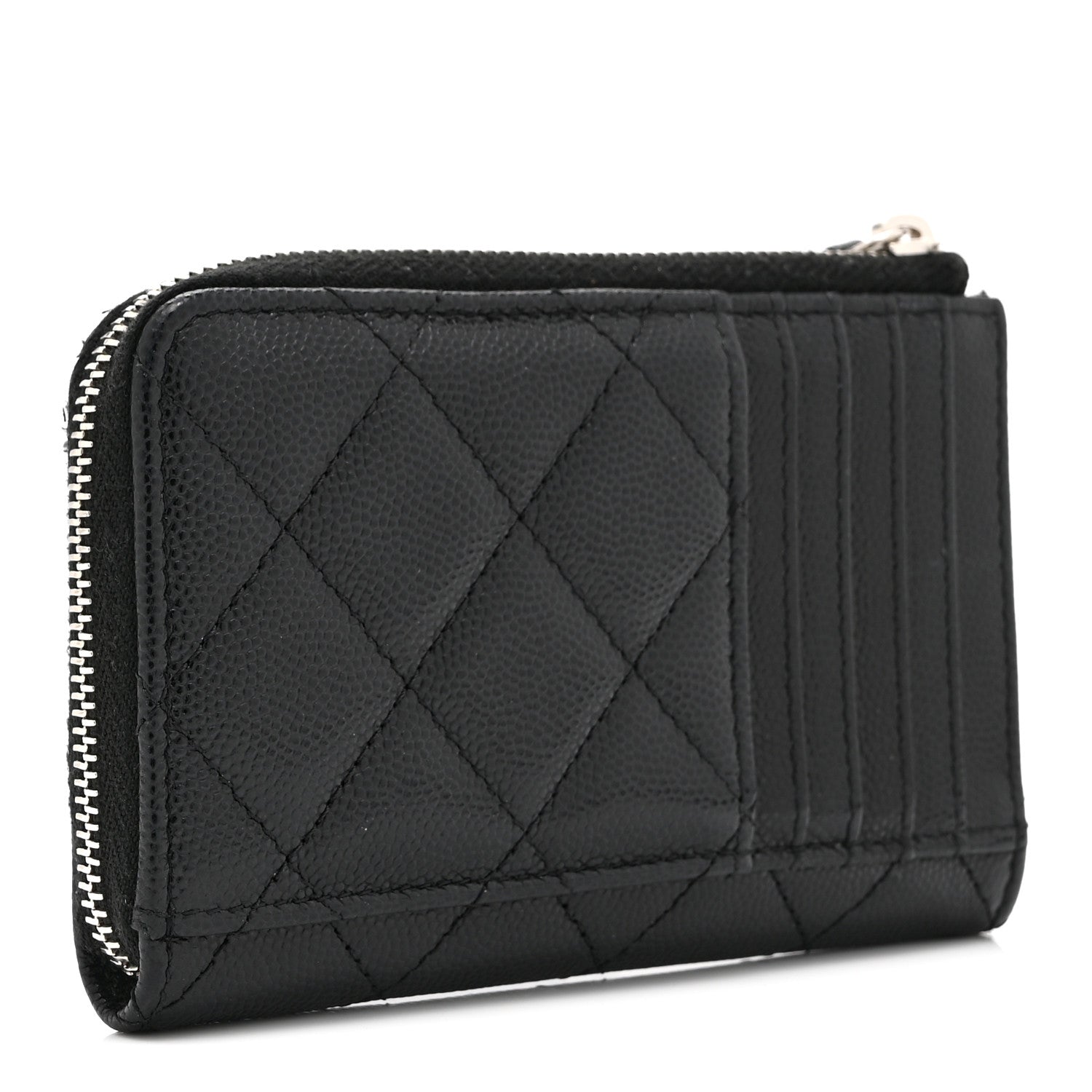 Chanel Caviar Quilted CC Logo Zip Around Card Holder Black 3 of 10