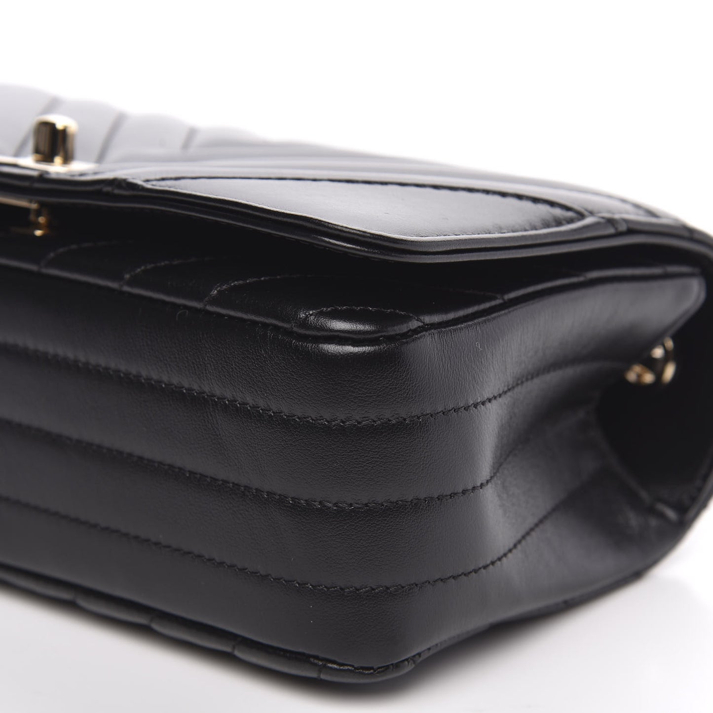 Calfskin Chevron Quilted Mini Statement Flap Black