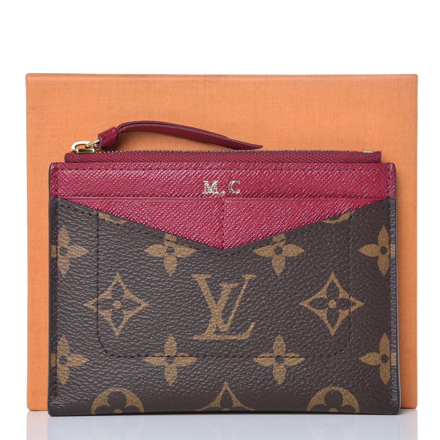 Monogram Zipped Card Holder Fuchsia