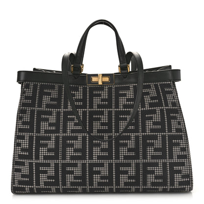 Fendi Wool Vitello King Houndstooth FF Embroidered Medium Peekaboo X-Tote Grigio Anthracite 1 of 8