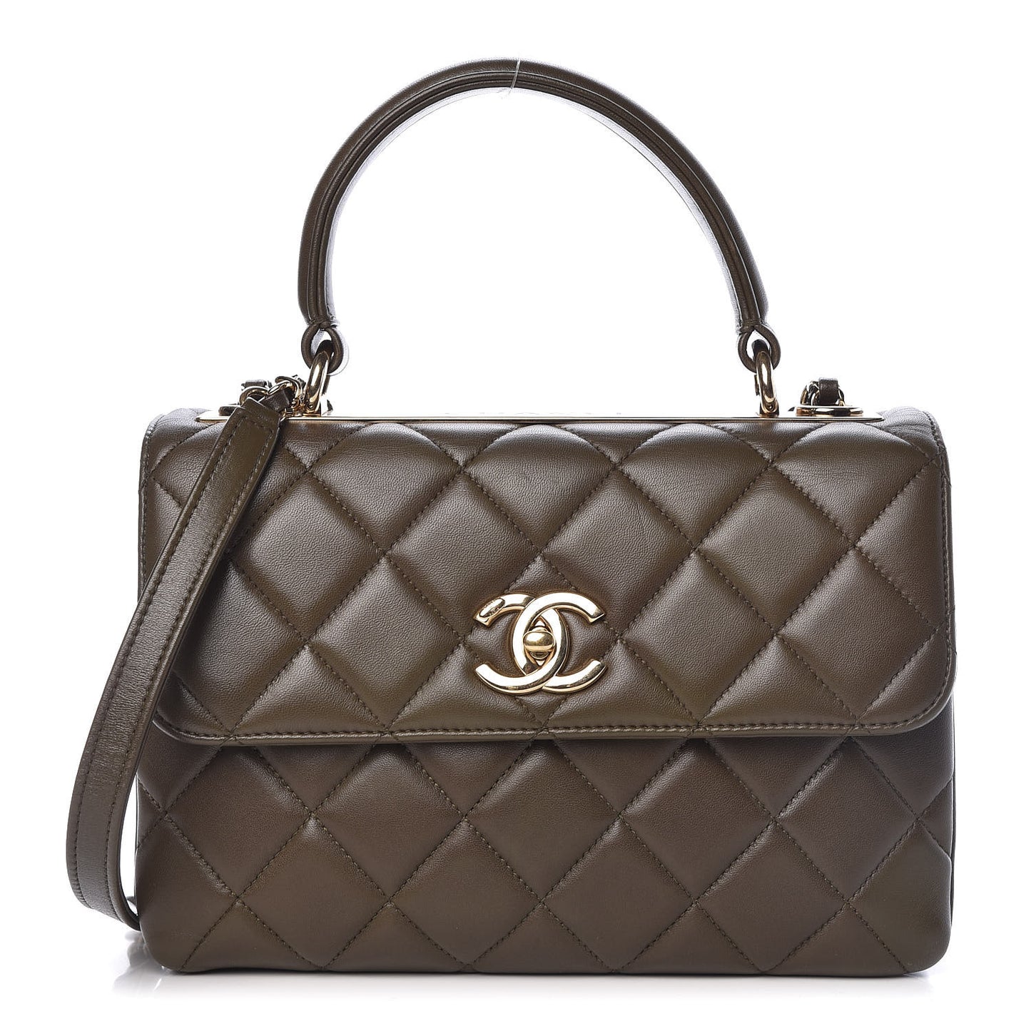 Lambskin Quilted Small Trendy CC Dual Handle Flap Bag Khaki
