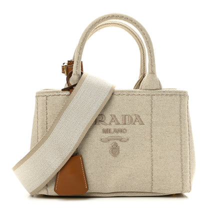 Prada Canvas Mistolino Ricamo Small Logo Tote Naturale 1 of 10