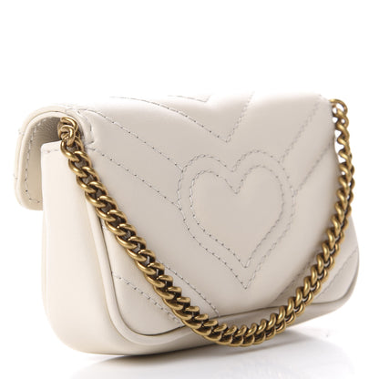 Gucci Calfskin Matelasse Heart GG Marmont 2.0 Coin Purse On A Chain Mystic White 4 of 9