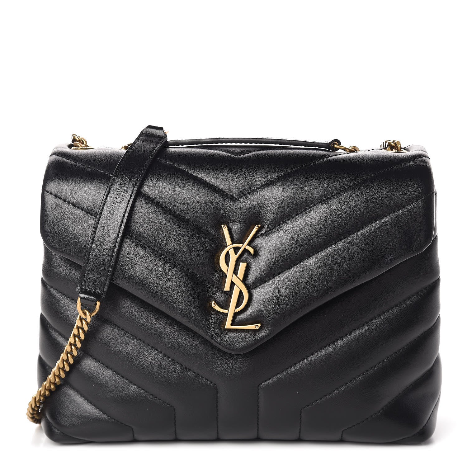 Saint Laurent Calfskin Y Quilted Monogram Small Loulou Chain Satchel Black 1 of 9