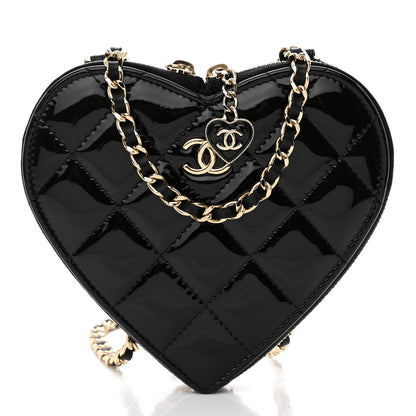 Chanel Patent Calfskin Resin Quilted CC Heart Clutch With Chain Black 3 of 12