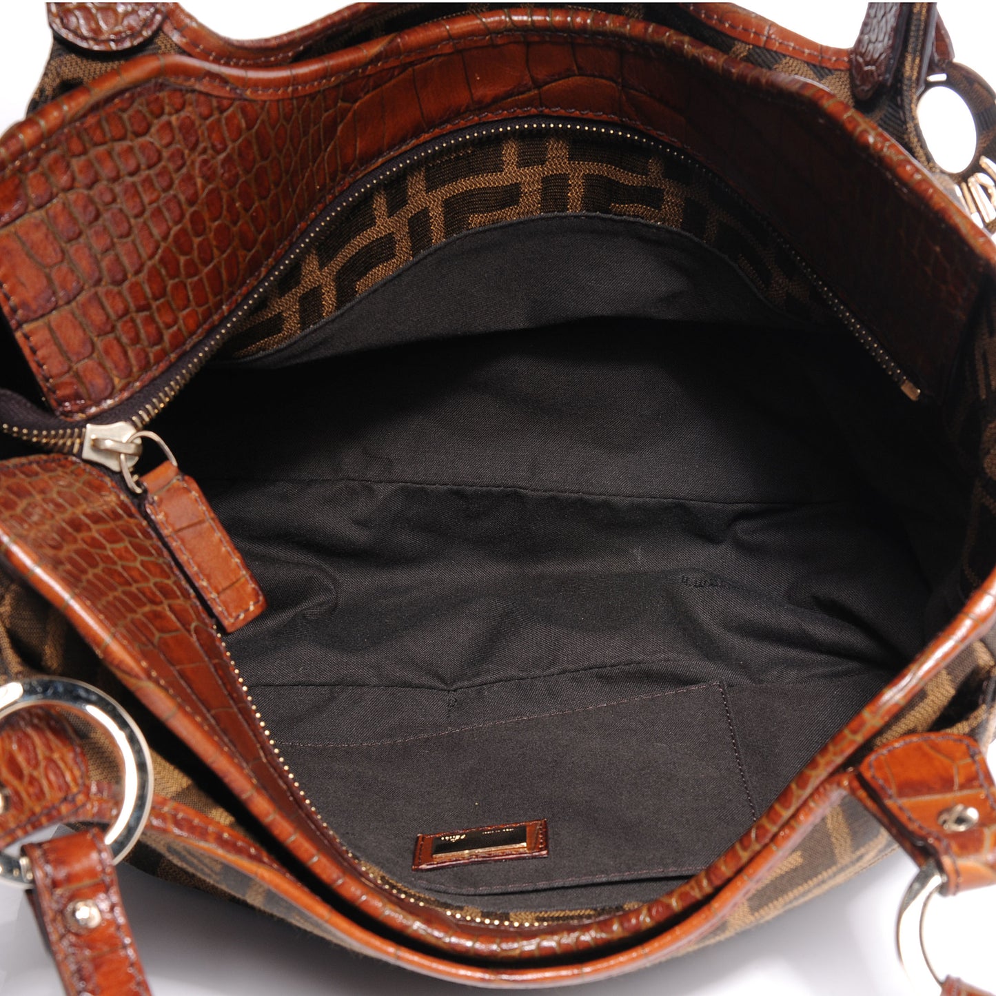 Zucca Calfskin Crocodile Embossed Chef Shopping Tote Tobacco