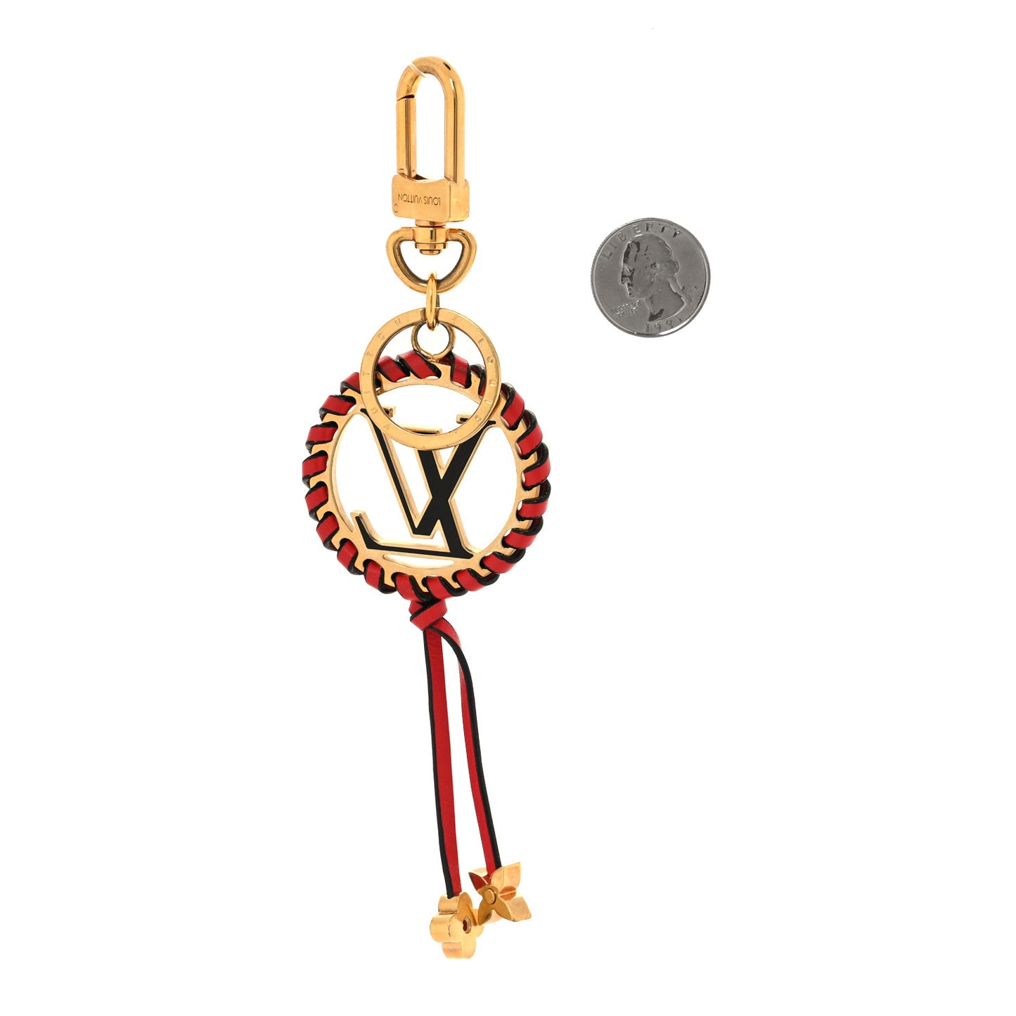 Metal Lambskin Enamel Very Bag Charm Key Holder Red