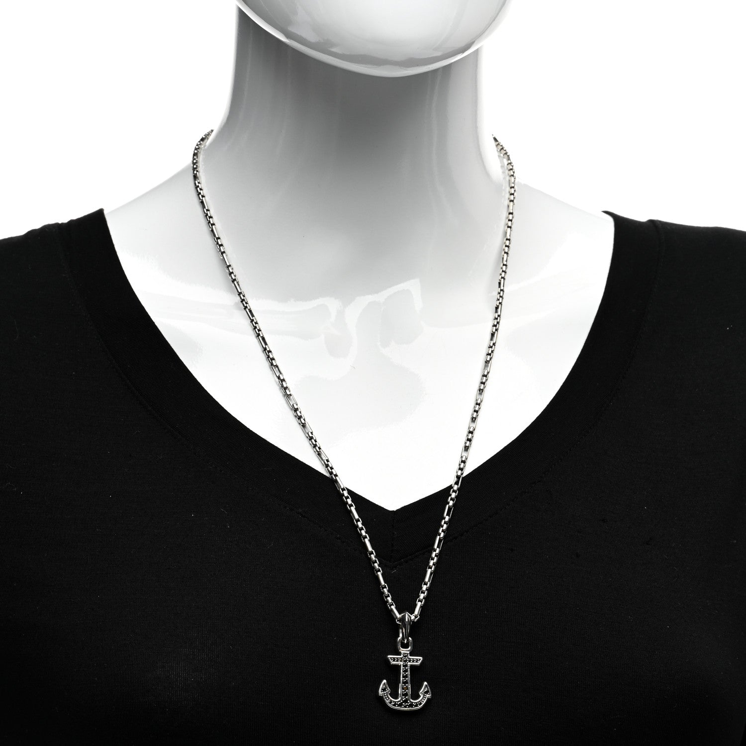 David Yurman Sterling Silver Black Diamond Maritime Anchor Amulet Pendant Necklace 2 of 5