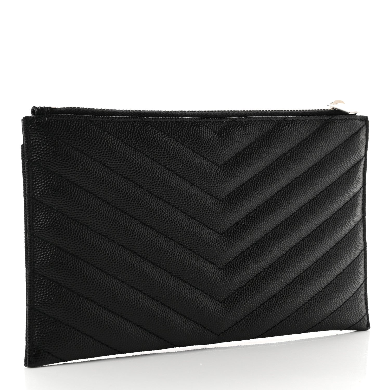 Saint Laurent Grain De Poudre Chevron Monogram Bill Pouch Black 3 of 8
