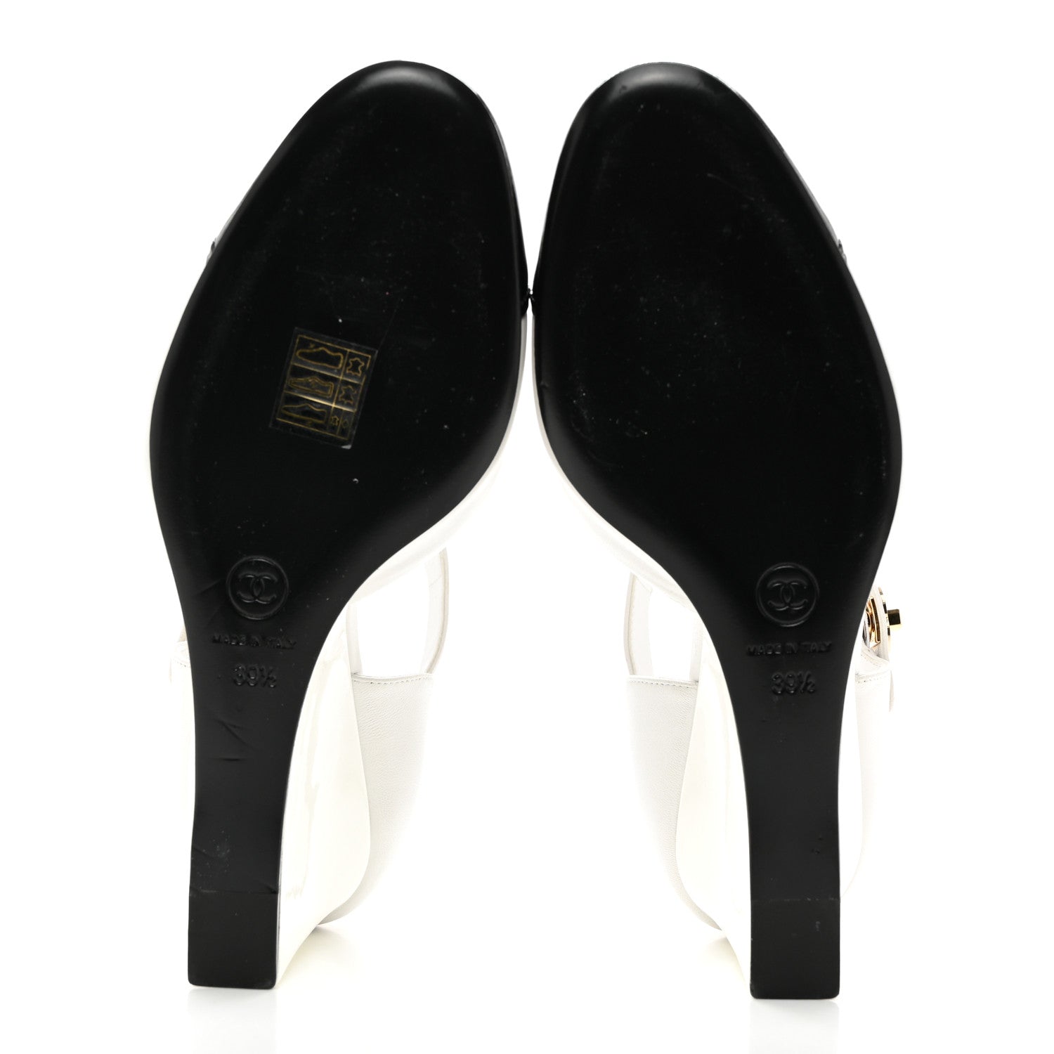 Chanel Lambskin Patent Cap Toe Mary Jane Wedge Pumps 39.5 White Black 5 of 9