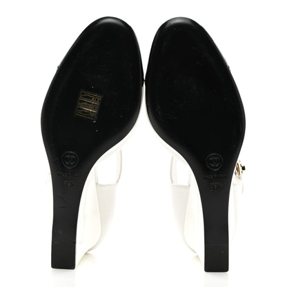 Chanel Lambskin Patent Cap Toe Mary Jane Wedge Pumps 39.5 White Black 5 of 9