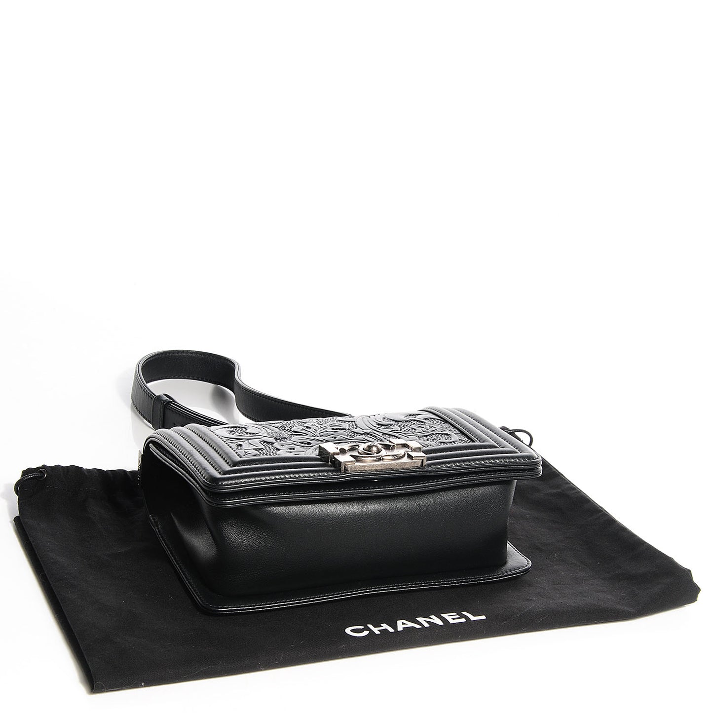 Embossed Leather Cordoba Small Boy Flap Black