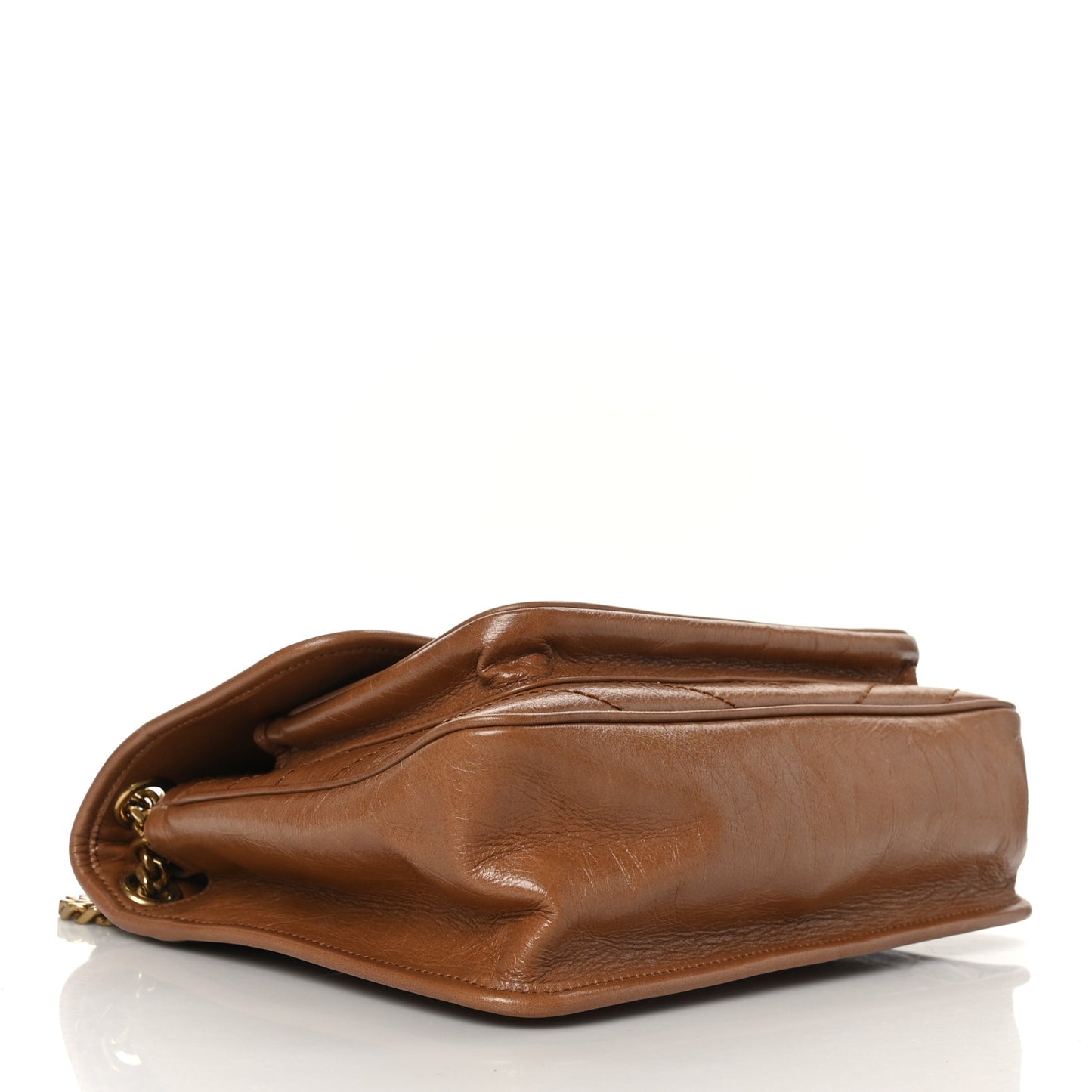 Crinkled Calfskin Matelasse Monogram Medium Niki Chain Satchel Caramel