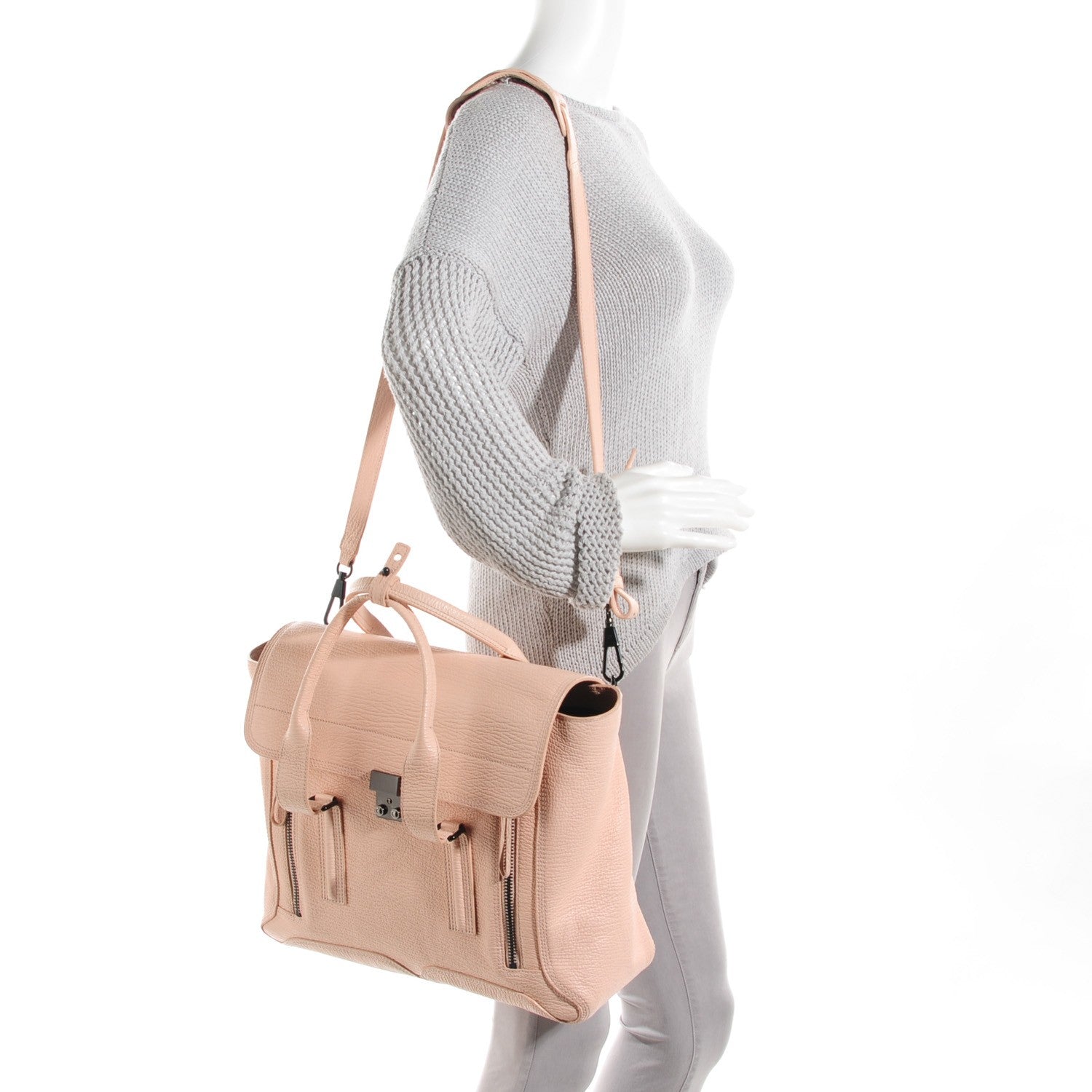 3.1 Phillip Lim 3.1 Textured Calfskin Large Pashli Satchel Blush 2 of 9