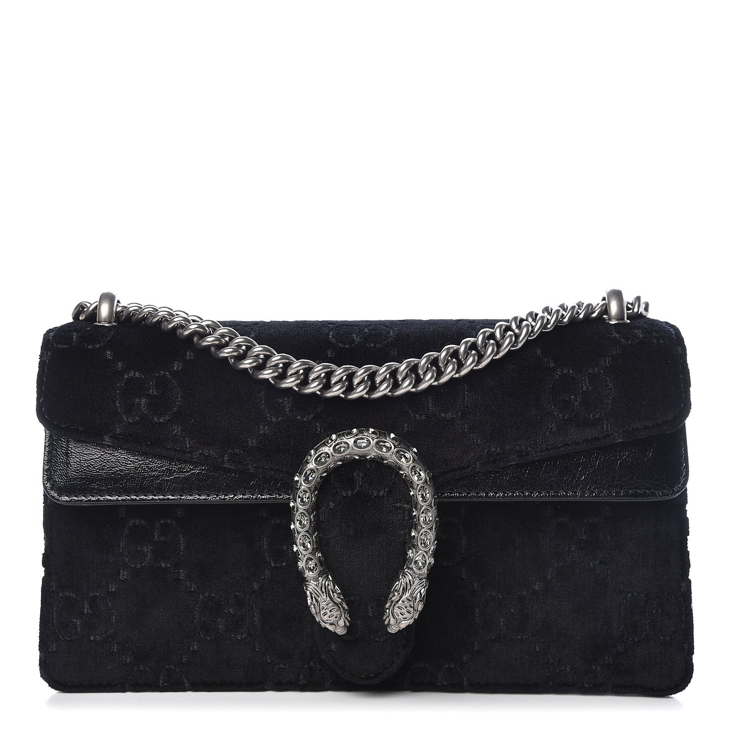 Velvet Skipper Crystal GG Monogram Small Dionysus Shoulder Bag Black Black Diamond