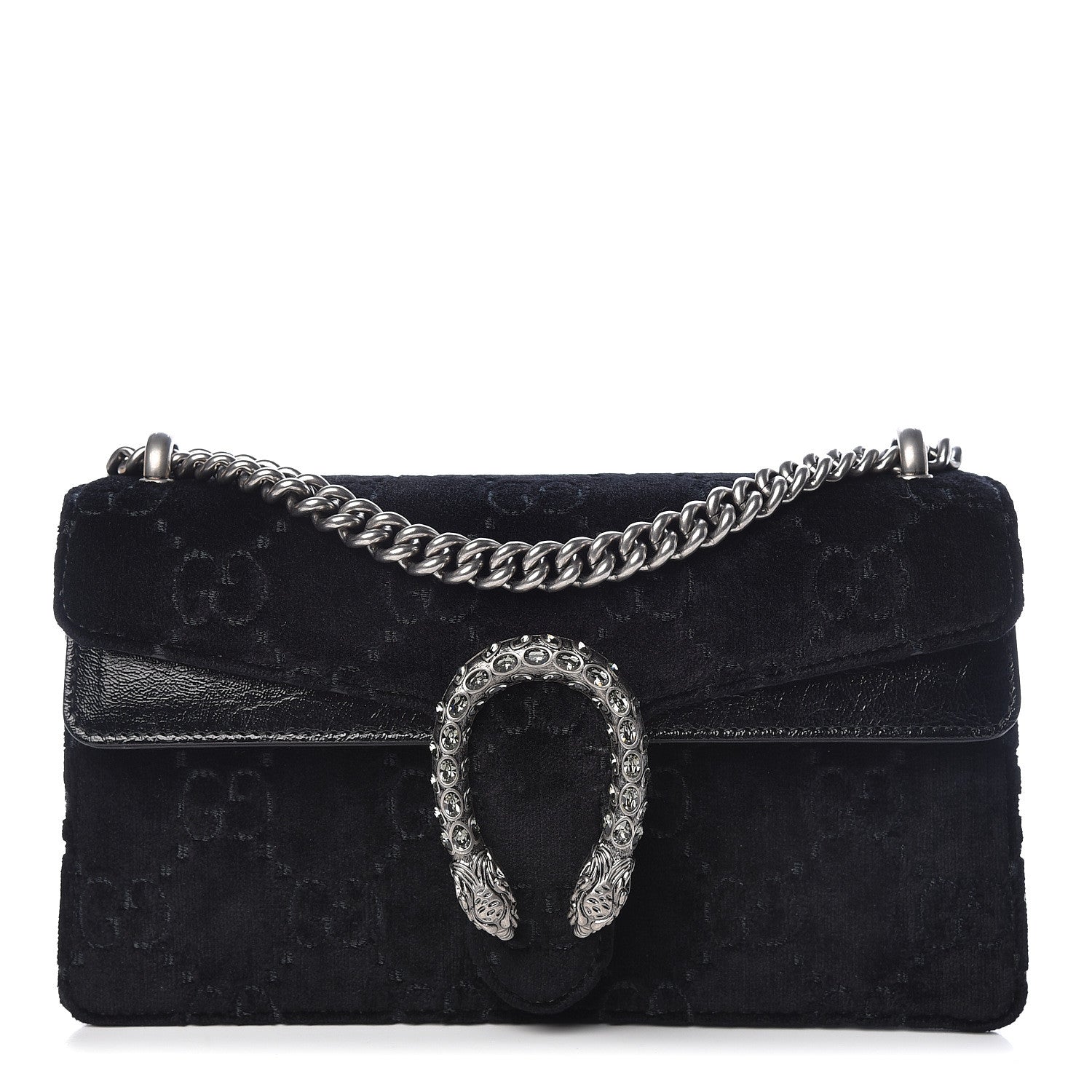 Gucci Velvet Skipper Crystal GG Monogram Small Dionysus Shoulder Bag Black Black Diamond 1 of 10