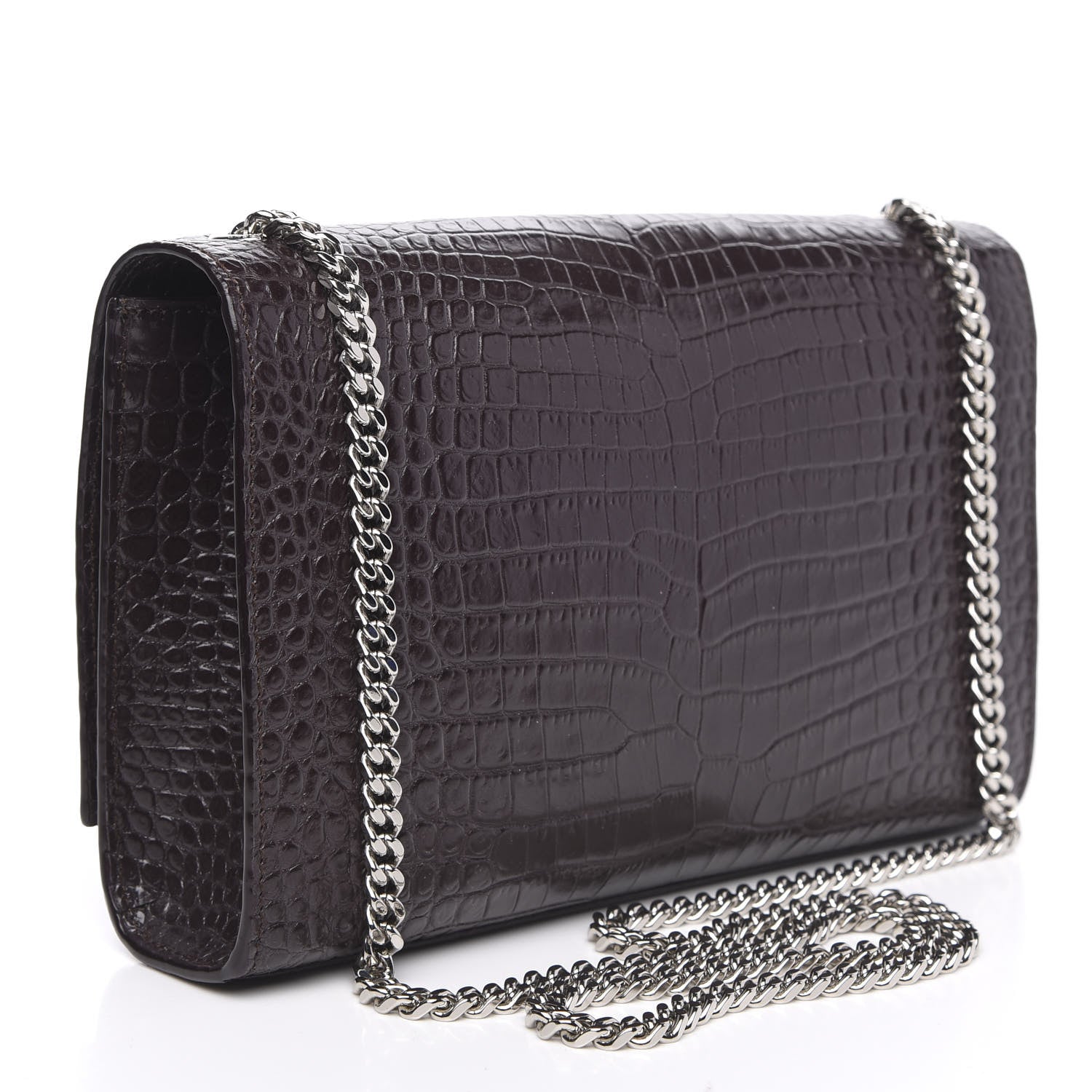 Saint Laurent Calfskin Crocodile Embossed Medium Classic Monogram Kate Tassel Satchel Amaranto 3 of 10