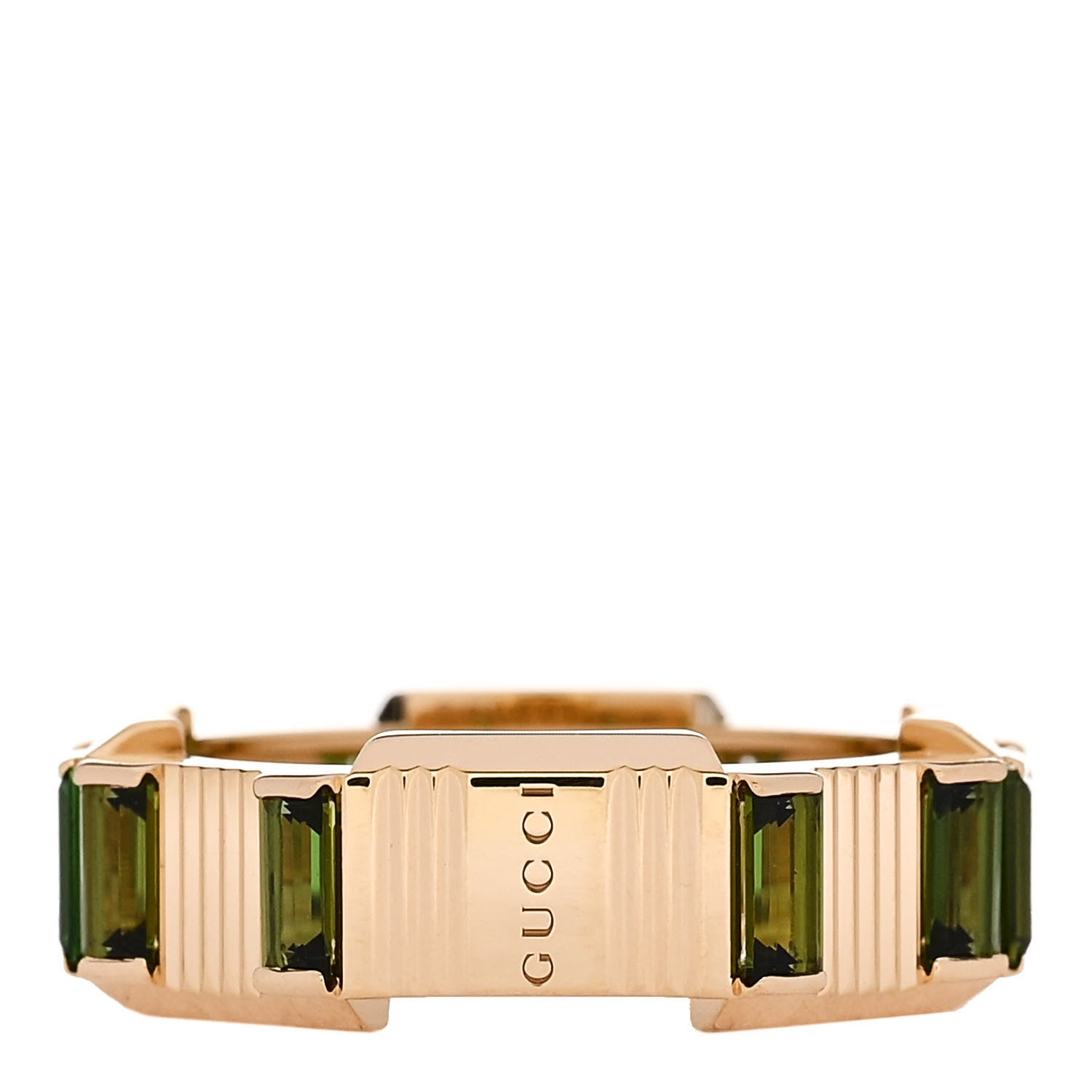 Gucci 18K Yellow Gold Green Tourmaline 6mm Link to Love Ring 49 5 1 of 5