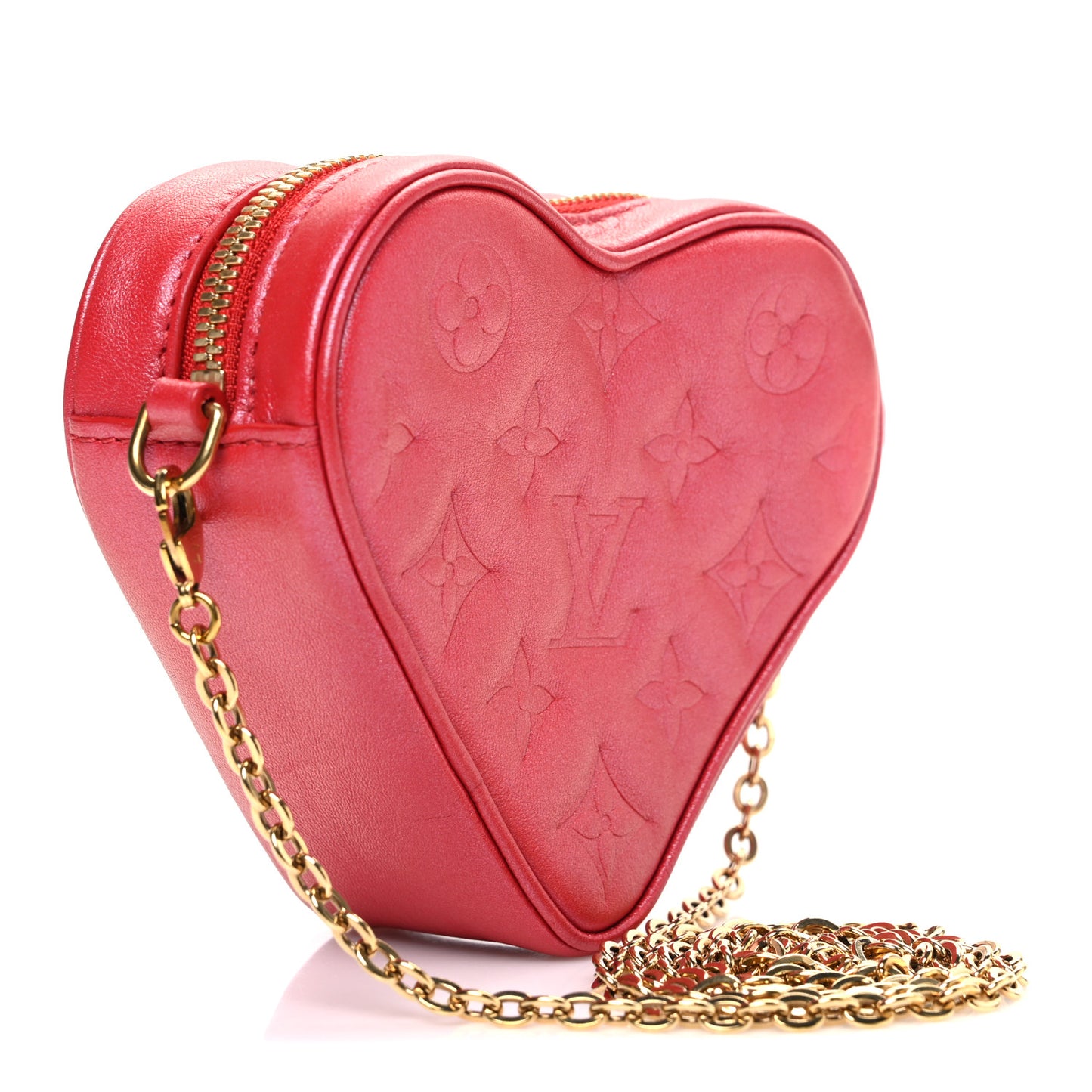 Lambskin Embossed Monogram Fall In Love Sac Coeur Heart Chain Bag Lipstick Red
