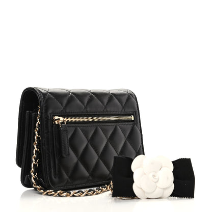 Chanel Lambskin Quilted Mini Camellia Bow Wallet On Chain WOC Black 2 of 9