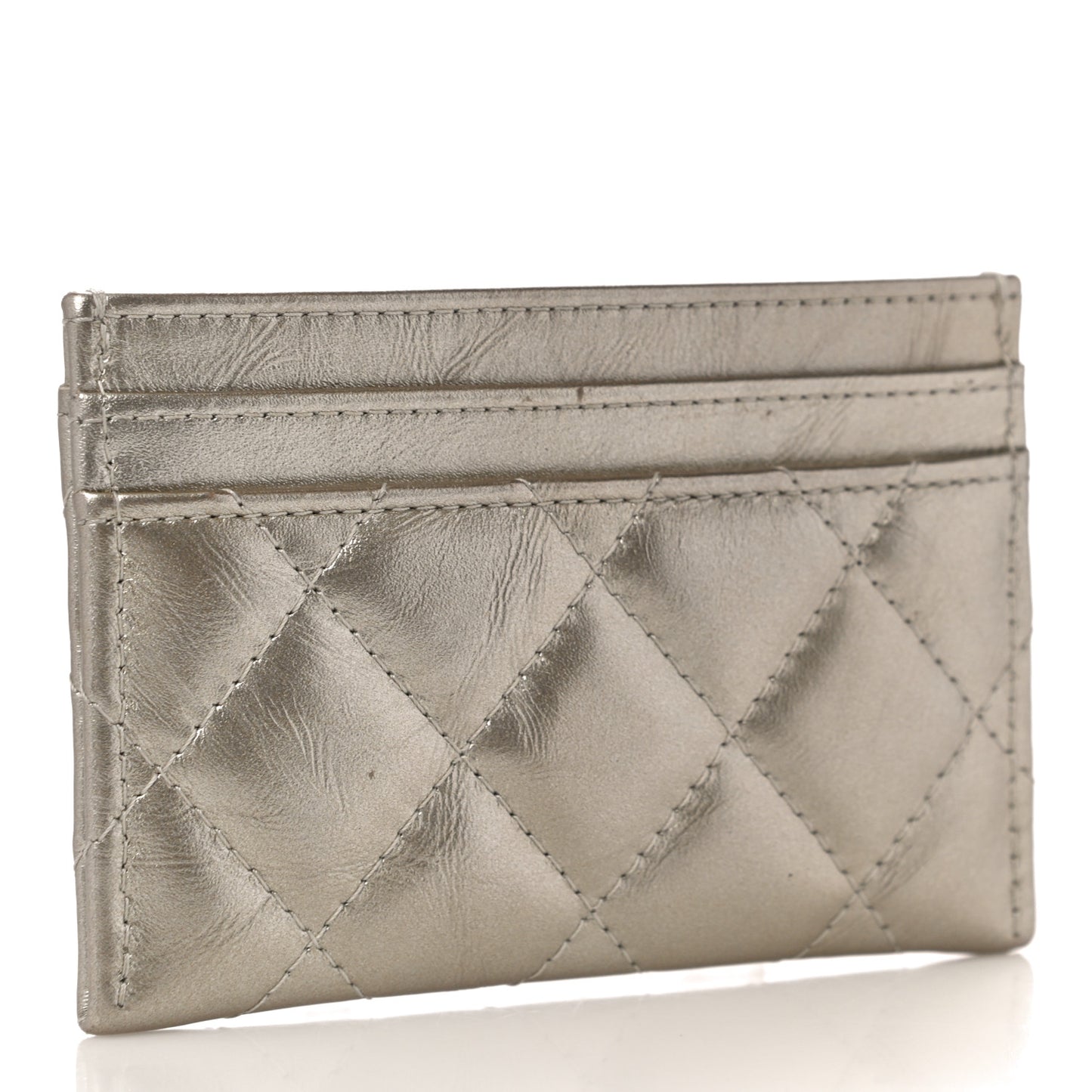 Metallic Aged Calfskin Quilted Reissue Card Holder Light Gold