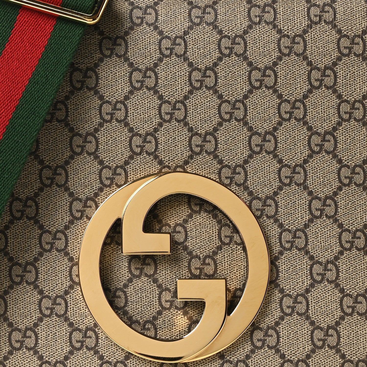 Gucci GG Supreme Monogram Textured Dollar Calfskin Web Medium Blondie Shoulder Flap Bag Beige Ebony New Acero 8 of 10