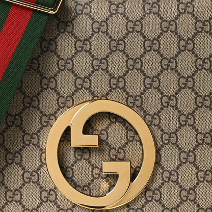 Gucci GG Supreme Monogram Textured Dollar Calfskin Web Medium Blondie Shoulder Flap Bag Beige Ebony New Acero 8 of 10