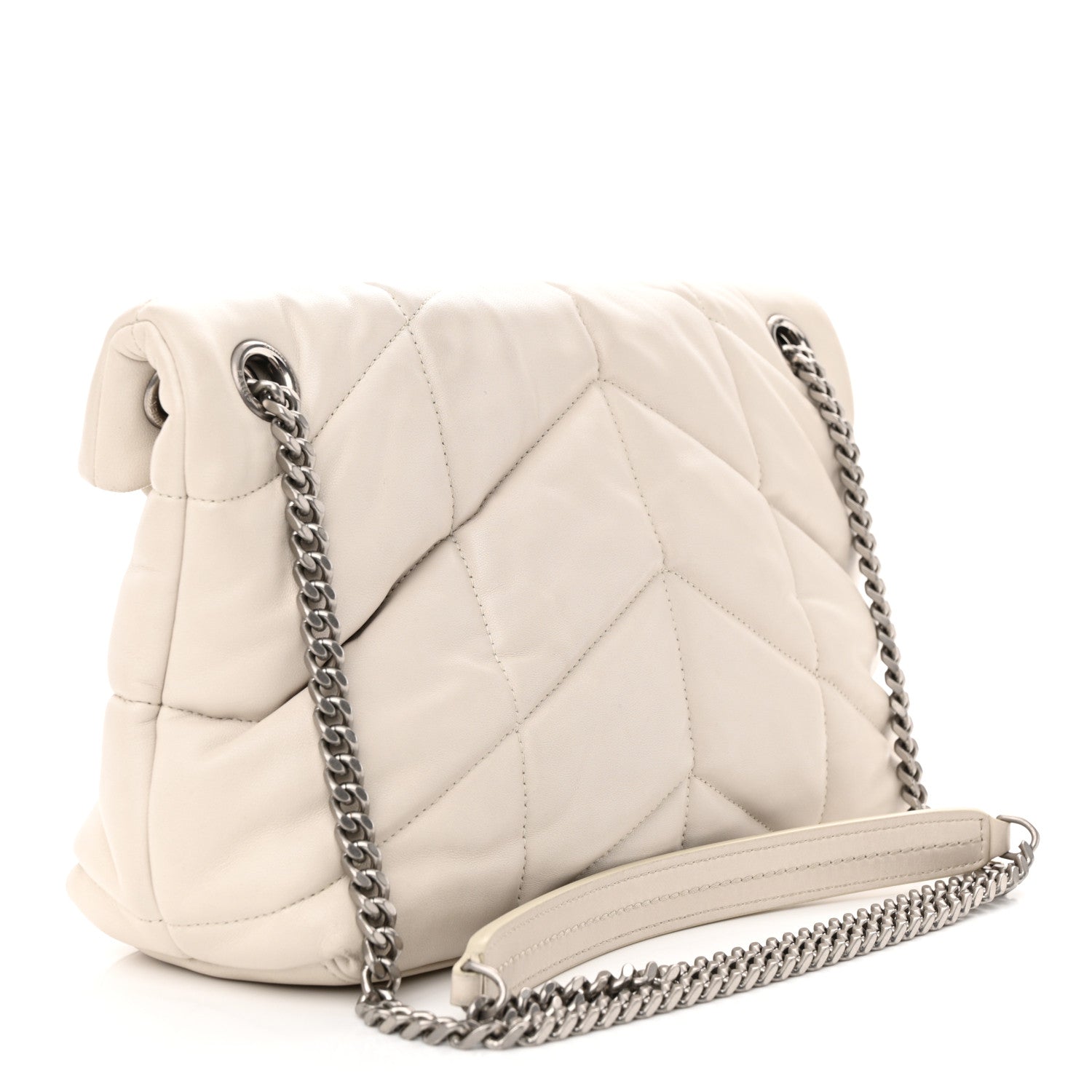 Saint Laurent Lambskin Quilted Small Loulou Puffer Monogram Chain Satchel Blanc Vintage 2 of 11