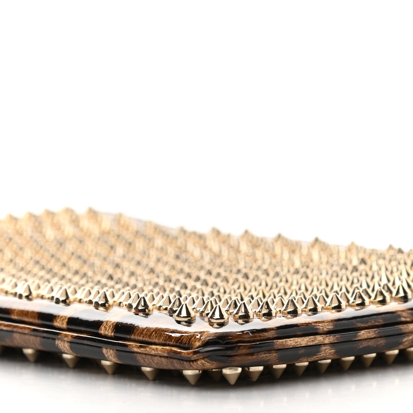 Patent Leopard Print Loubiposh Spiked Crossbody Clutch