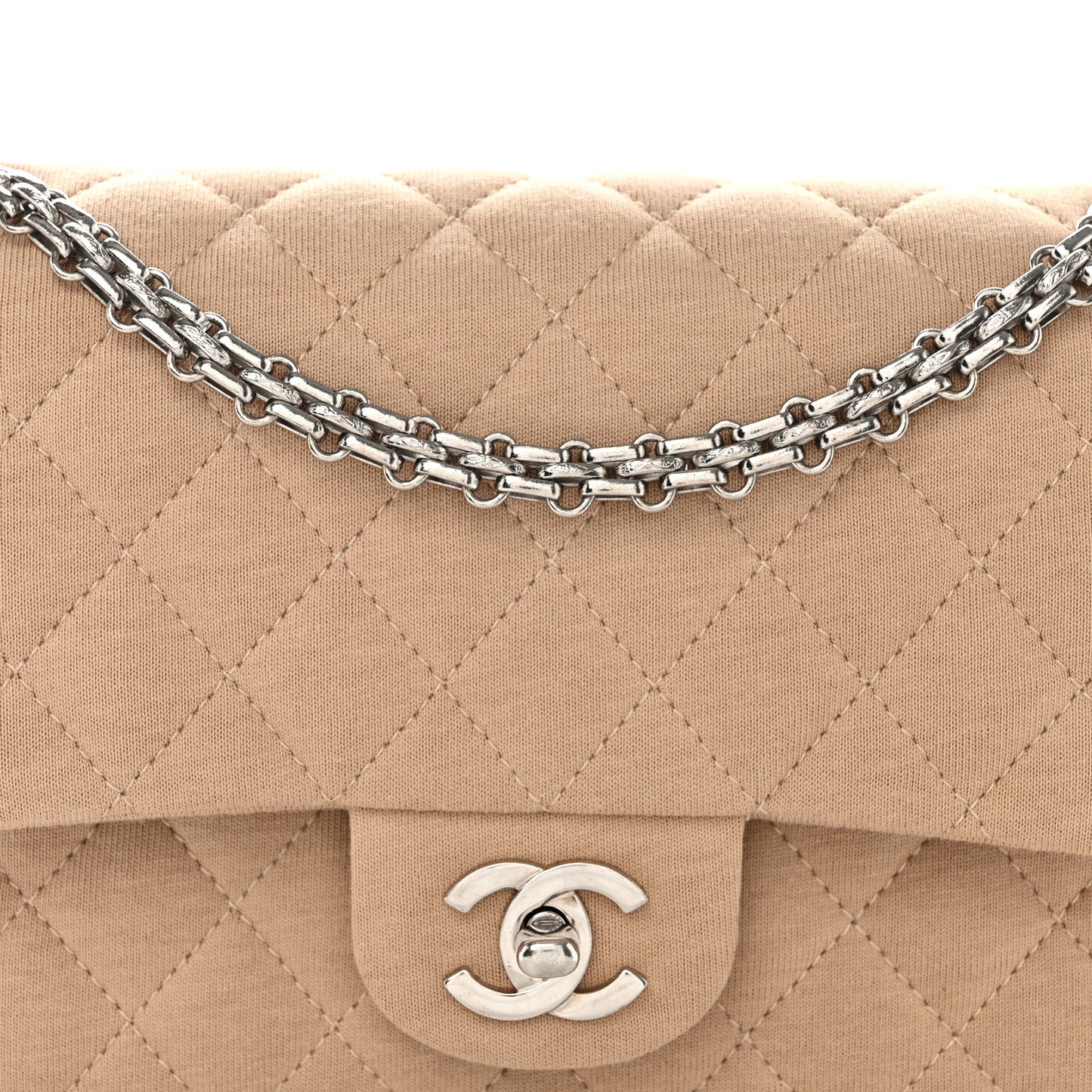 Jersey Quilted Small Double Flap Beige