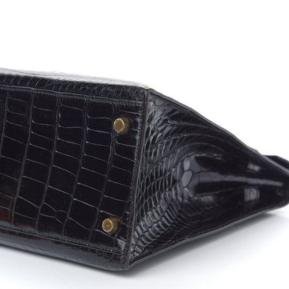 Hermes Shiny Porosus Crocodile Kelly Sellier 32 Black 10 of 12