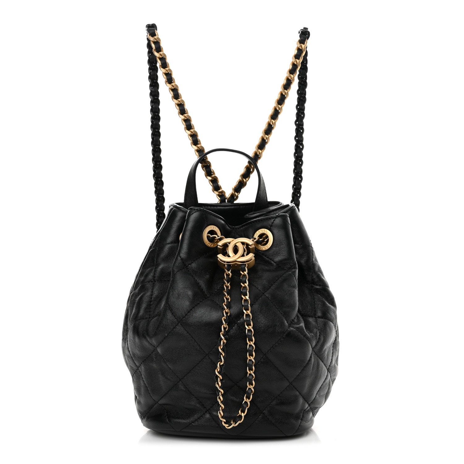 Chanel Calfskin Quilted CC Chain Bucket Backpack Black 1 of 12