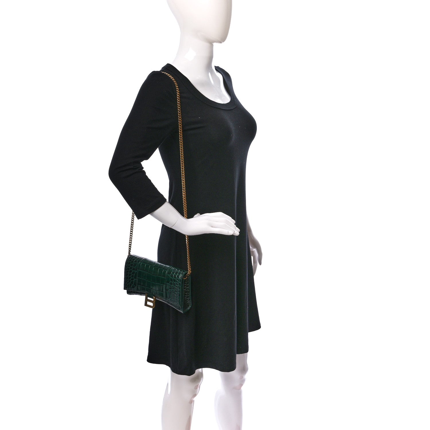 Balenciaga Shiny Calfskin Crocodile Embossed Hourglass Chain Bag Forest Green 2 of 8