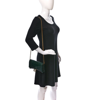 Balenciaga Shiny Calfskin Crocodile Embossed Hourglass Chain Bag Forest Green 2 of 8